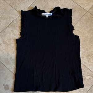 cupcakes & cashmere Black Ruffled Sleeveless Blouse